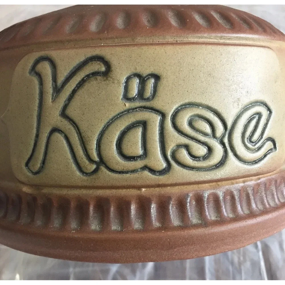 Vintage German Ceramic‎ Käse Cheese Dome Covered Dish Brown Beige Stoneware MCM